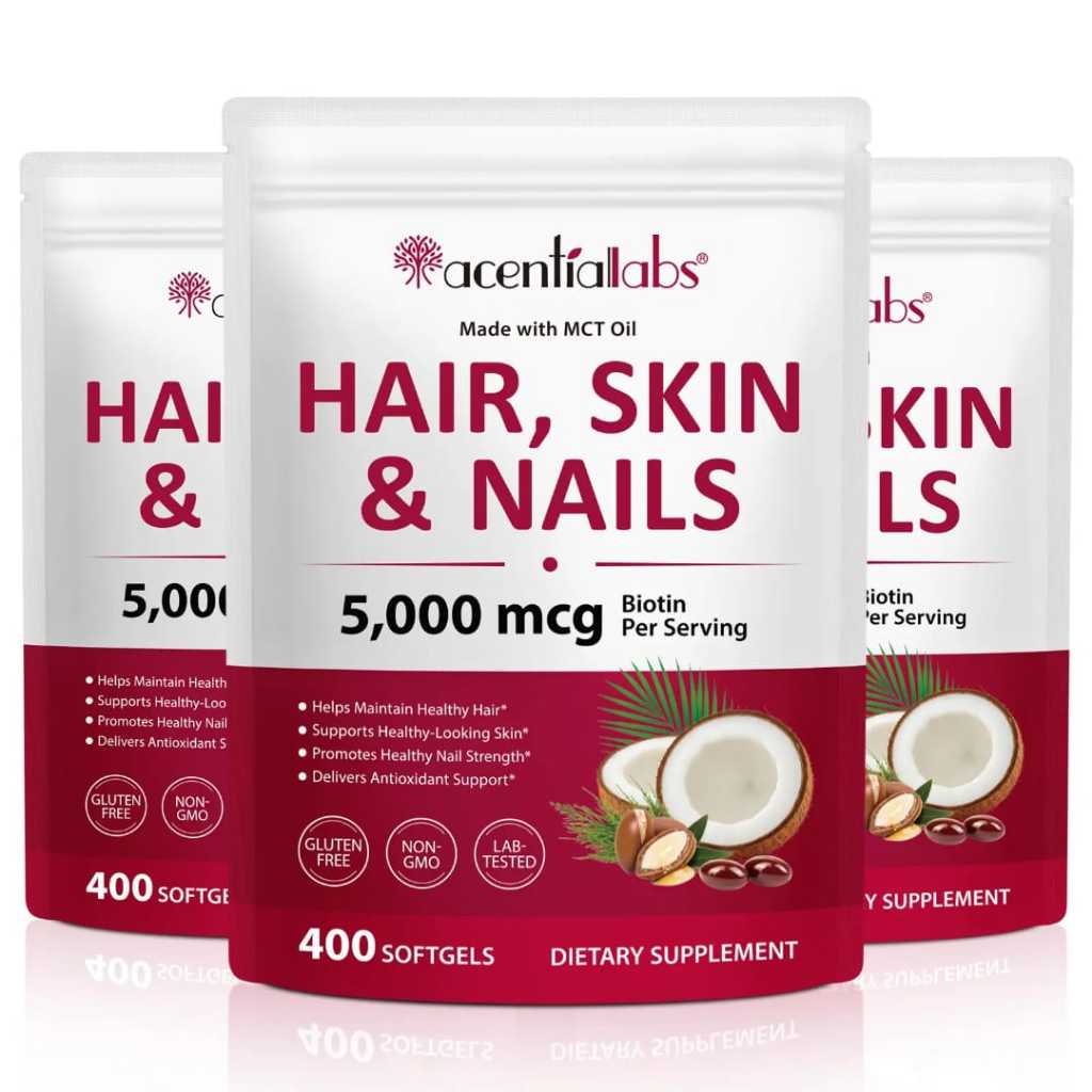 Accentia Labs Hair Skin & Nails dengan Biotin 5000 mcg Suplemen Rambut Kulit & Kuku 400 Softgel Tanp