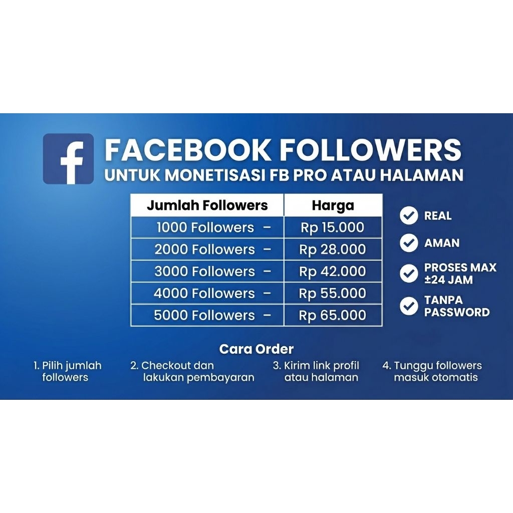 Facebook Followers | Follower Pengikut FB Pro | Follower Facebook FB Profesional Fanpages Murah Berg