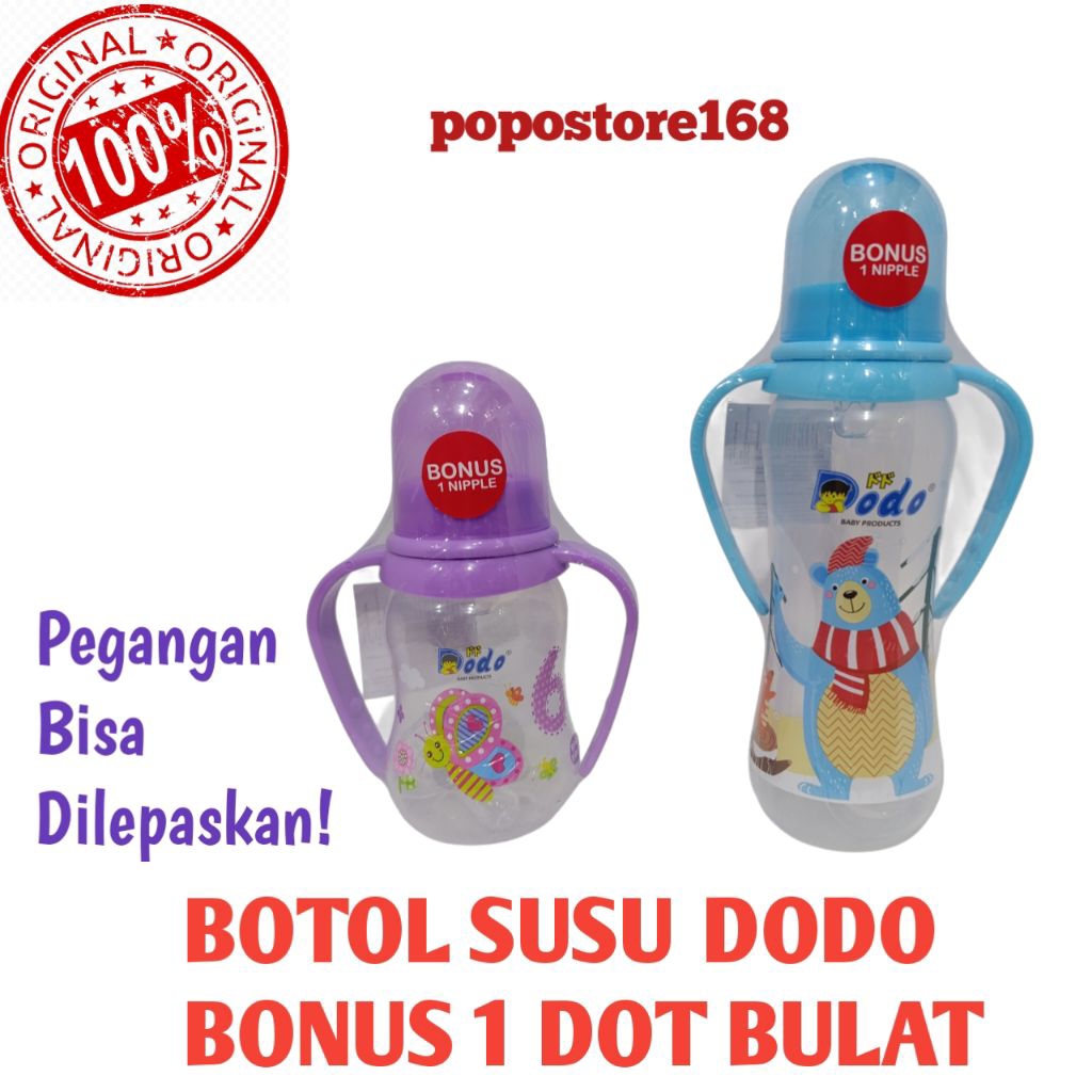 BOTOL SUSU DODO PEGANGAN BISA DILEPAS/ DODO BOTOL TIP TOP 125/ 250 ML BONUS DOT/ DODO BOTOL SUSU DEN