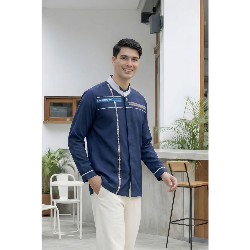 BAJU KOKO AL-ACHWAN DAMASKUS NAVY / BIRU DONGKER LENGAN PANJANG COUPLE AYAH ANAK ADA SIZE JUMBO