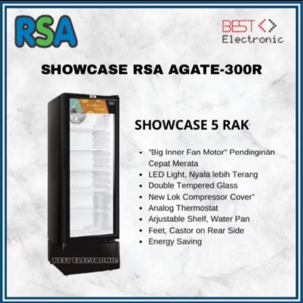 SHOWCASE RSA AGATE 300 5 RAK DISPLAY COOLER LOW WATT