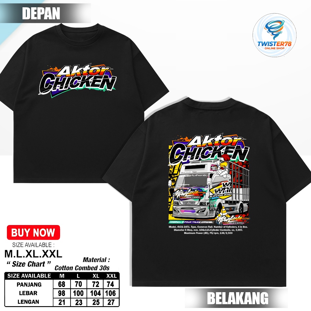 Twister78 Kaos TRUCK AKTOR CHICKEN | Kaos Pria Keren | Kaos Unisex 100% Cotton