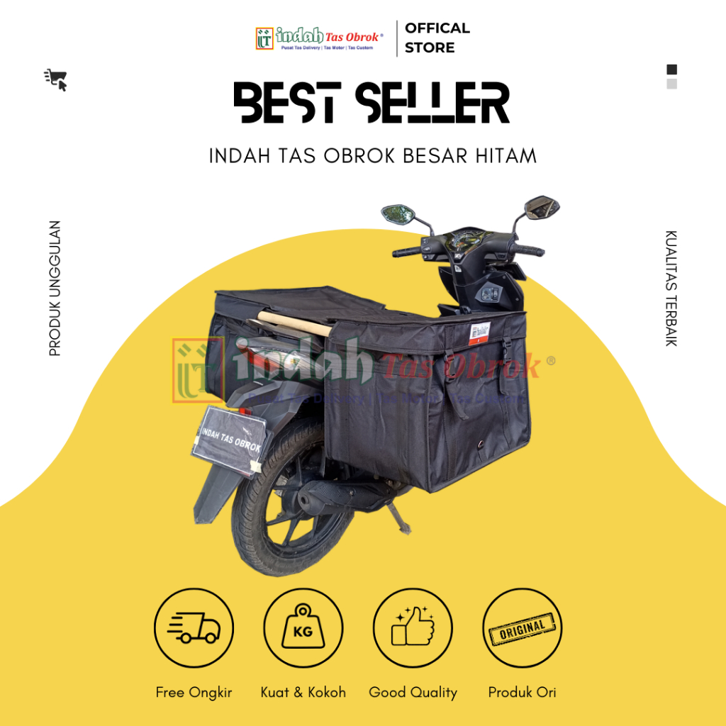 INDAH Tas Obrok - [PAKET LENGKAP] Tas Obrok Motor Besar Hitam Kuat + Tongkat Besi + Raincover