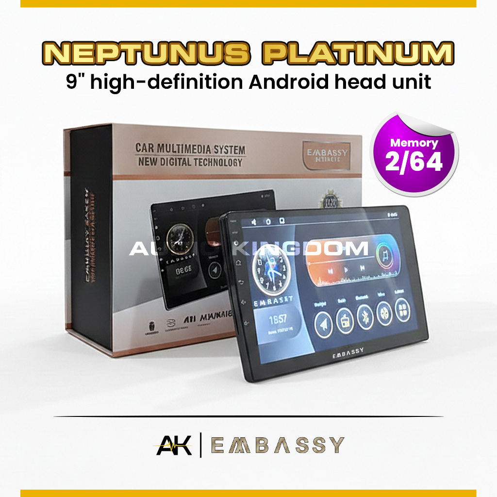 Head Unit Android Double din embassy 9 inch RAM 2/62 Platinum Neptunus Carplay