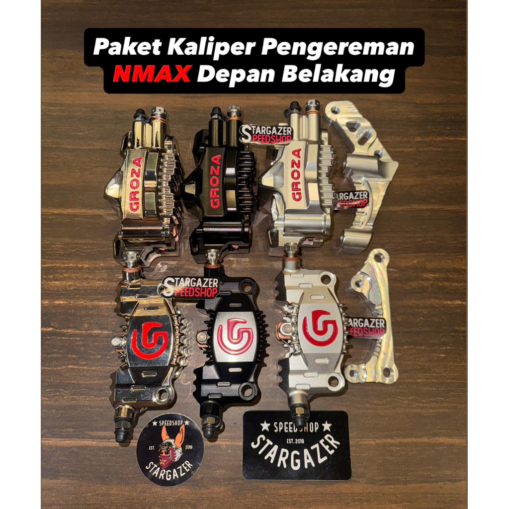 KALIPER GROZA 4 2 PISTON NMAX OLD NEW NEO TURBO DAZZLE LYCAN PITCH 82MM ALUMINIUM BILLET UNIVERSAL C