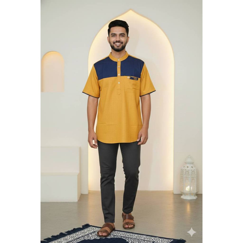 SHALIHA - Koko Ayah Sarimbit Koko Pria Warna Mustard Premium – Baju Koko Muslim Modern Elegan untuk 