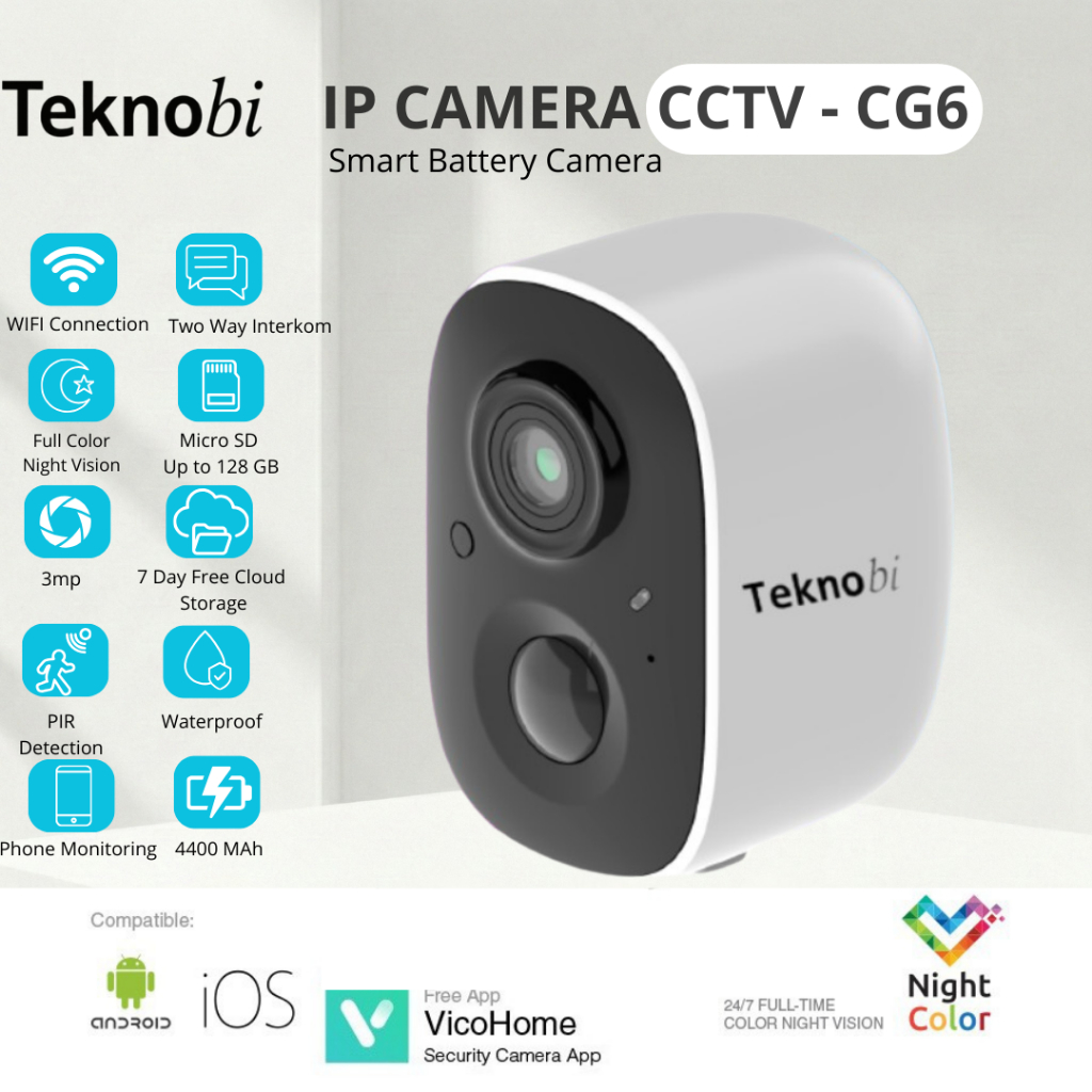 Teknobi IP Camera CCTV Portable Baterai CG6 AI Waterproof Wireless
