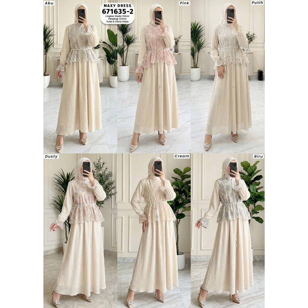 YOLANDA Maxy Dress Elegan Bahan Fukuro & Brukat Bordir Premium Fit to XL