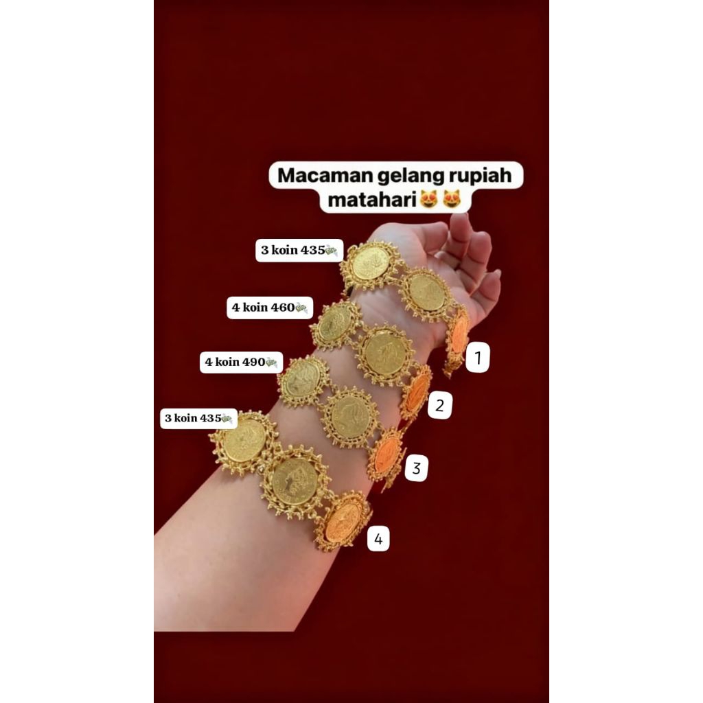 perhiasan gelang rupiah matahari tempahan