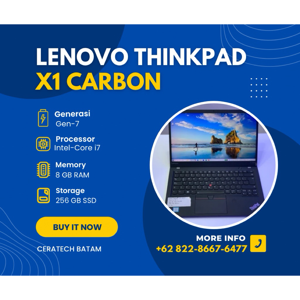 [PROMO] LENOVO THINKPAD X1 CARBON Core i7 Gen 7 RAM 8 GB SSD 256GB 14" INCH HD NonTouch - Laptop Sec