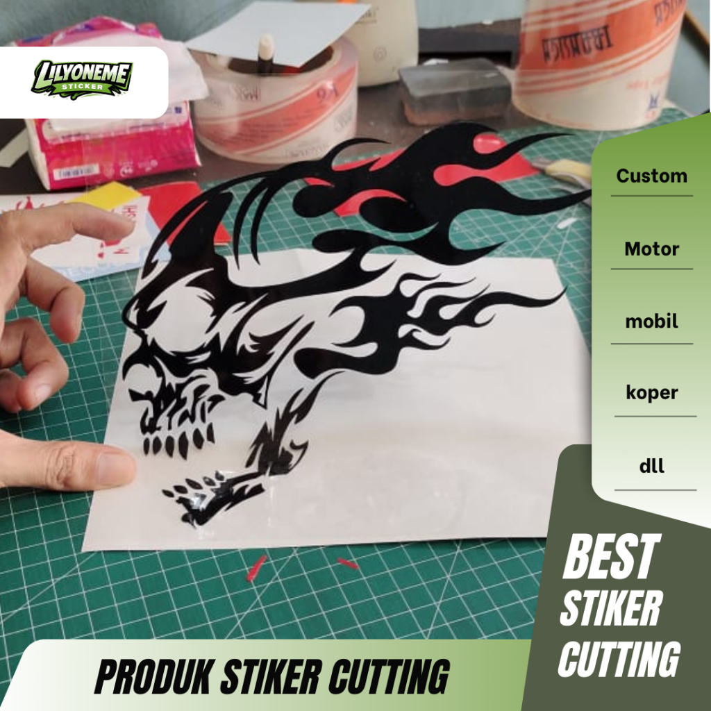 STIKER TENGKORAK BERAPI API | STIKER CUTTING | CUSTOM MOBIL LAPTOP KOPER MOTOR DLL