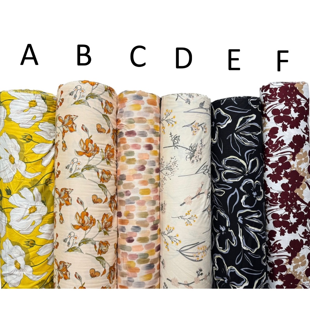 Bahan kain katun rayon viscose premium motif bunga kuning  terbaru best seller viral