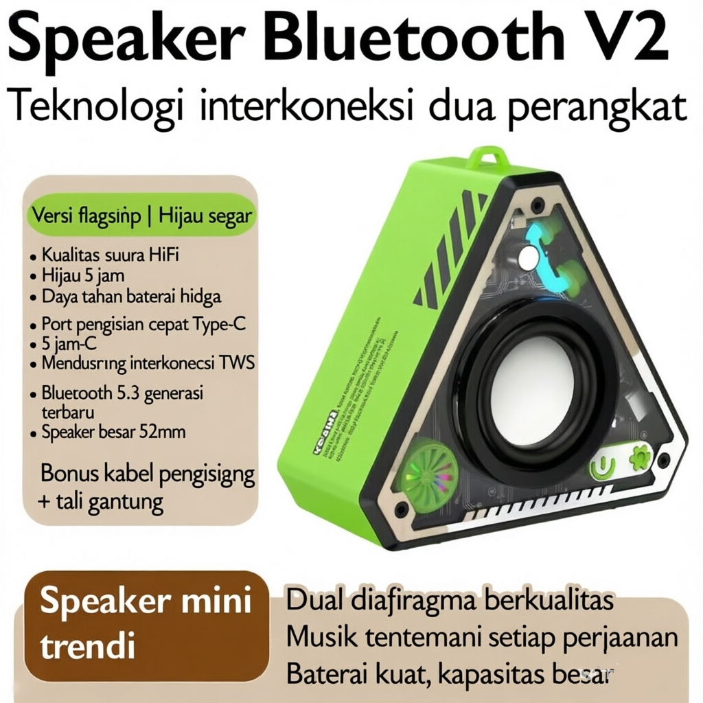 Speaker Bluetooth Nirkabel 52MM - Speaker Mekanik dengan HIFI Audio dan TWS