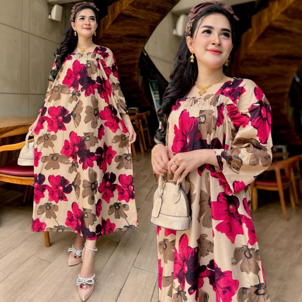 Longdress Fuji Daster Panjang Semata kaki Daster Fuji Rayon Adem Busui Friendly Karet Dada Lengan Pa