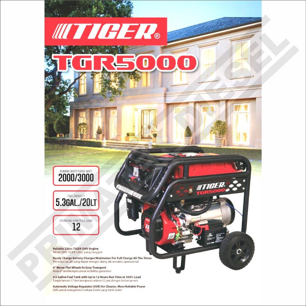 (TIGER TGR5000) Genset TIGER TGR5000 3000 Watt AVR / Power Generator Genset 3000Watt Double Stater T