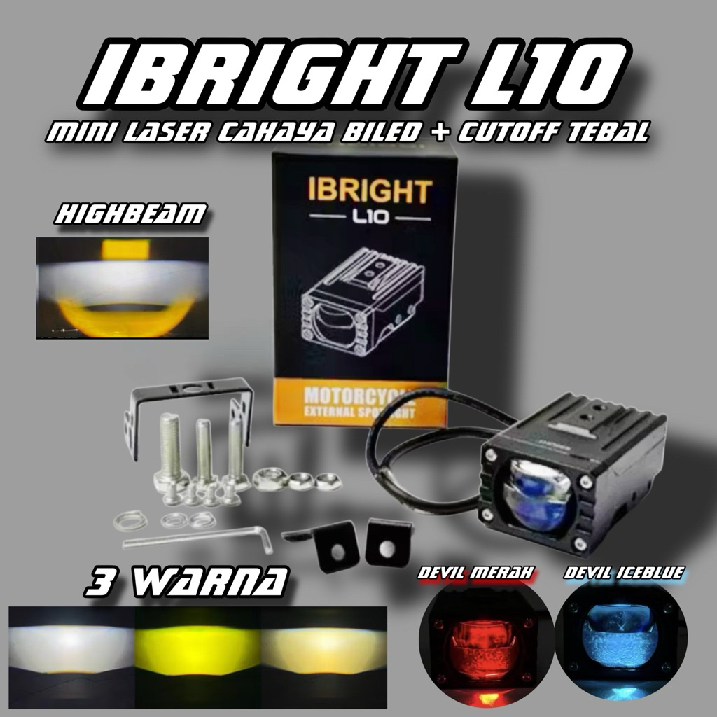 Ibright L10 cahaya biled mini 3 warna laser sorot gepeng lampu d2 x1