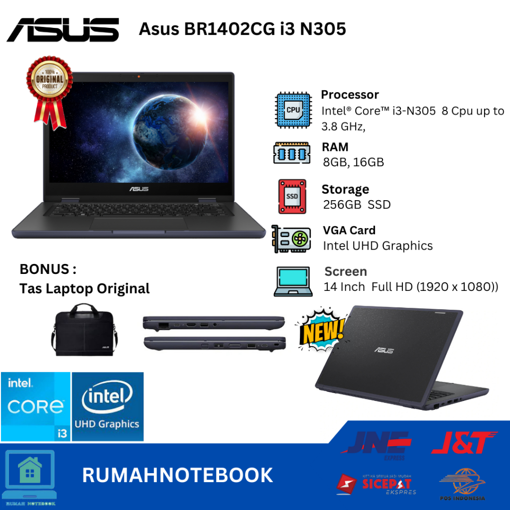 Laptop Baru ASUS  BR1402CG Core i3 N305 8 Cpus up to 3,8Ghz