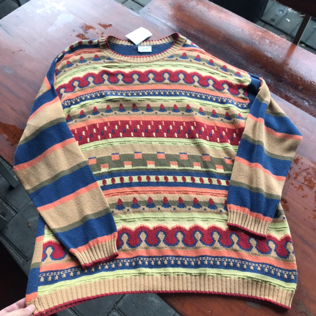 Vintage United colors of benetton Navajo Fair Isle Knitwear jumper crewneck  Made in Italy  Size L
