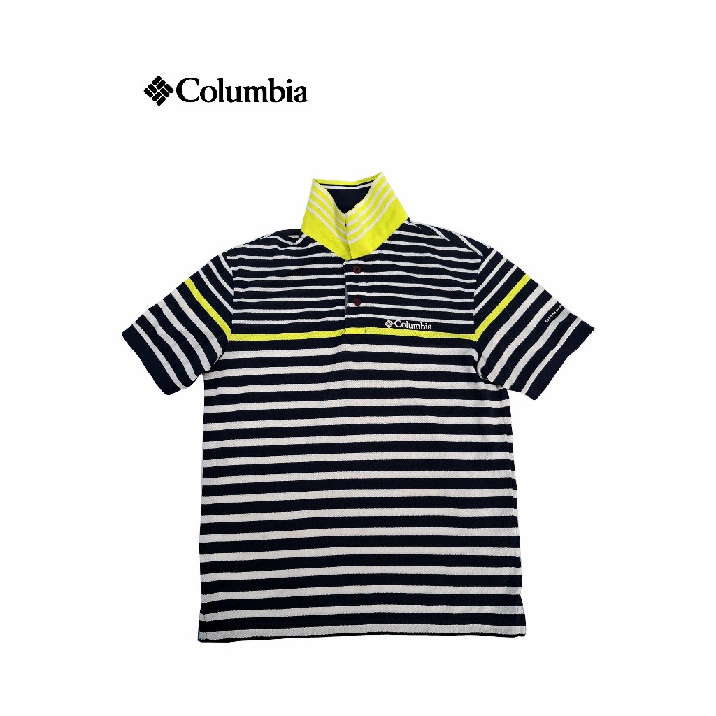 Polo Shirt Columbia Original Pria – Stripe Putih Hitam Kuning – Kaos Polo Outdoor / Casual