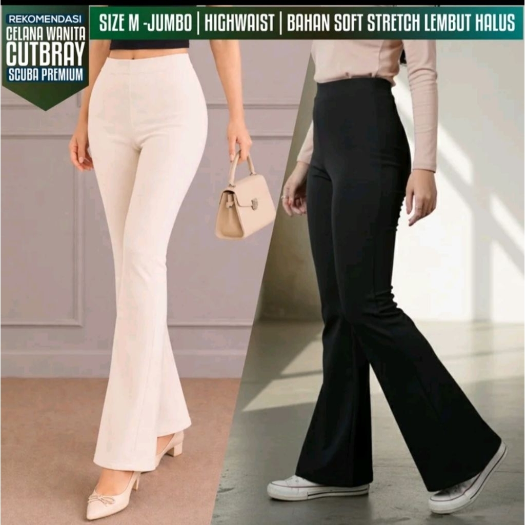 PL Pribadi Celana Cutbray Hitam size XL Bahan Scuba Premium