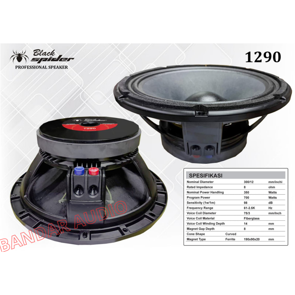 Speaker Komponen Subwoofer Black Spider 1290 Speaker Komponen 12 Inch 3 Spull