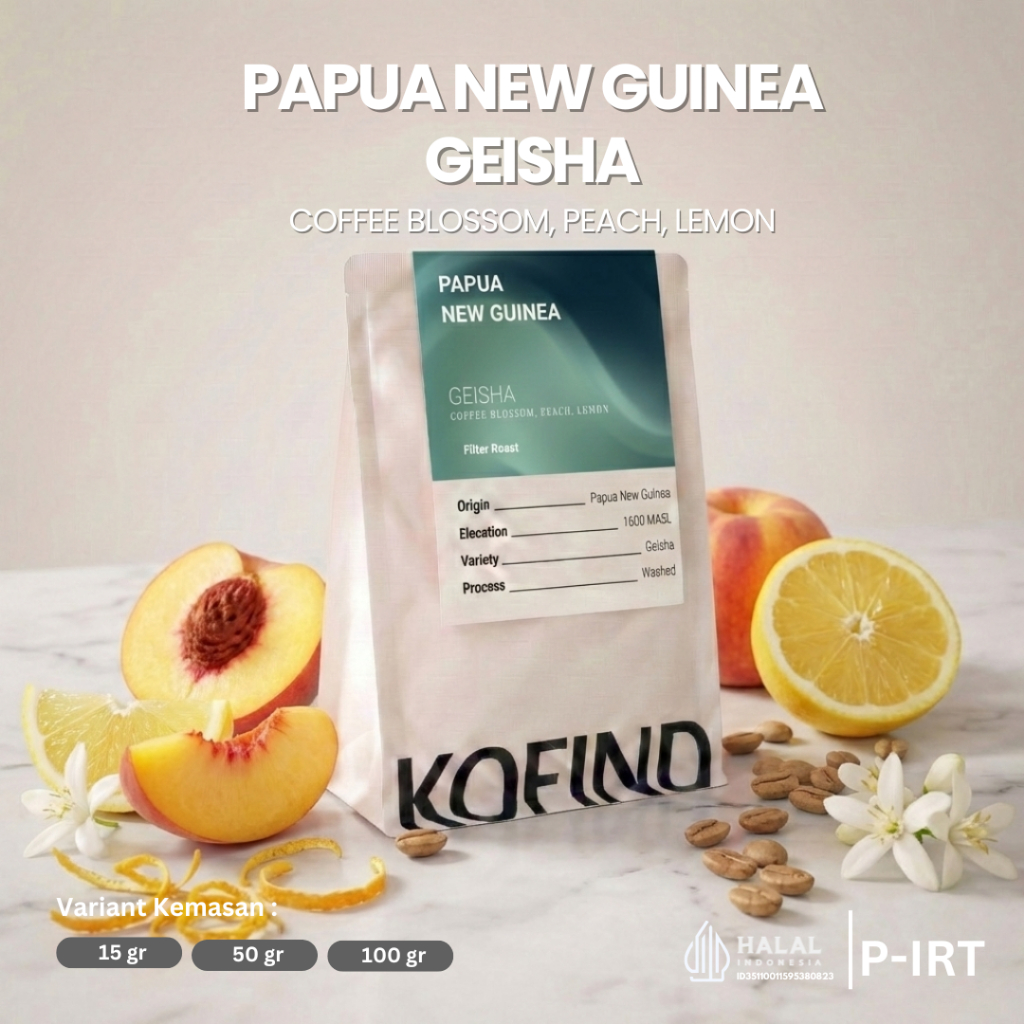 KOFIND Biji Kopi Papua New Guinea Geisha Washed Specialty Filter Roast Arabika Blossom Peach