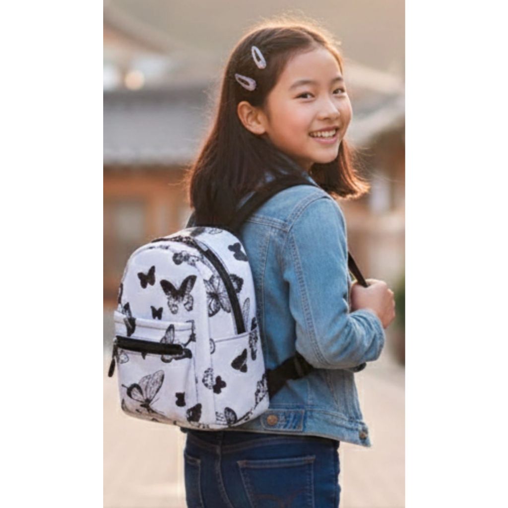 Tas Ransel Mini Korea Butterfly Putih Elegan MOTIF KUPUKUPU KEKINIAN 2026