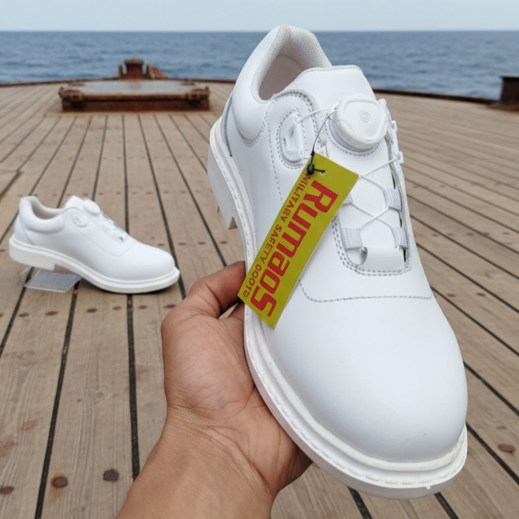 Rumaos sepatu PUTIH pria PDH PDU taliputar kulit pelayaran