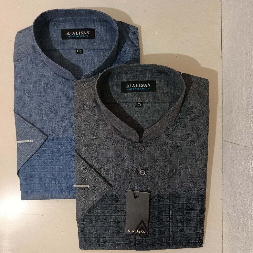 ALISAN Koko Fashion Lengan Pendek Motif Daun Biru/Hitam