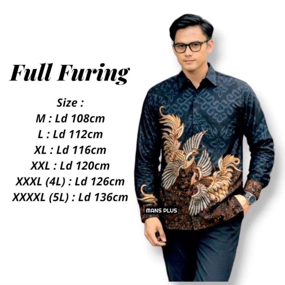 [FULL FURING] Kemeja Batik Pria Furing Jumbo 4L-5L Lengan Panjang Premium Hem Big Size XXXL Seragam 