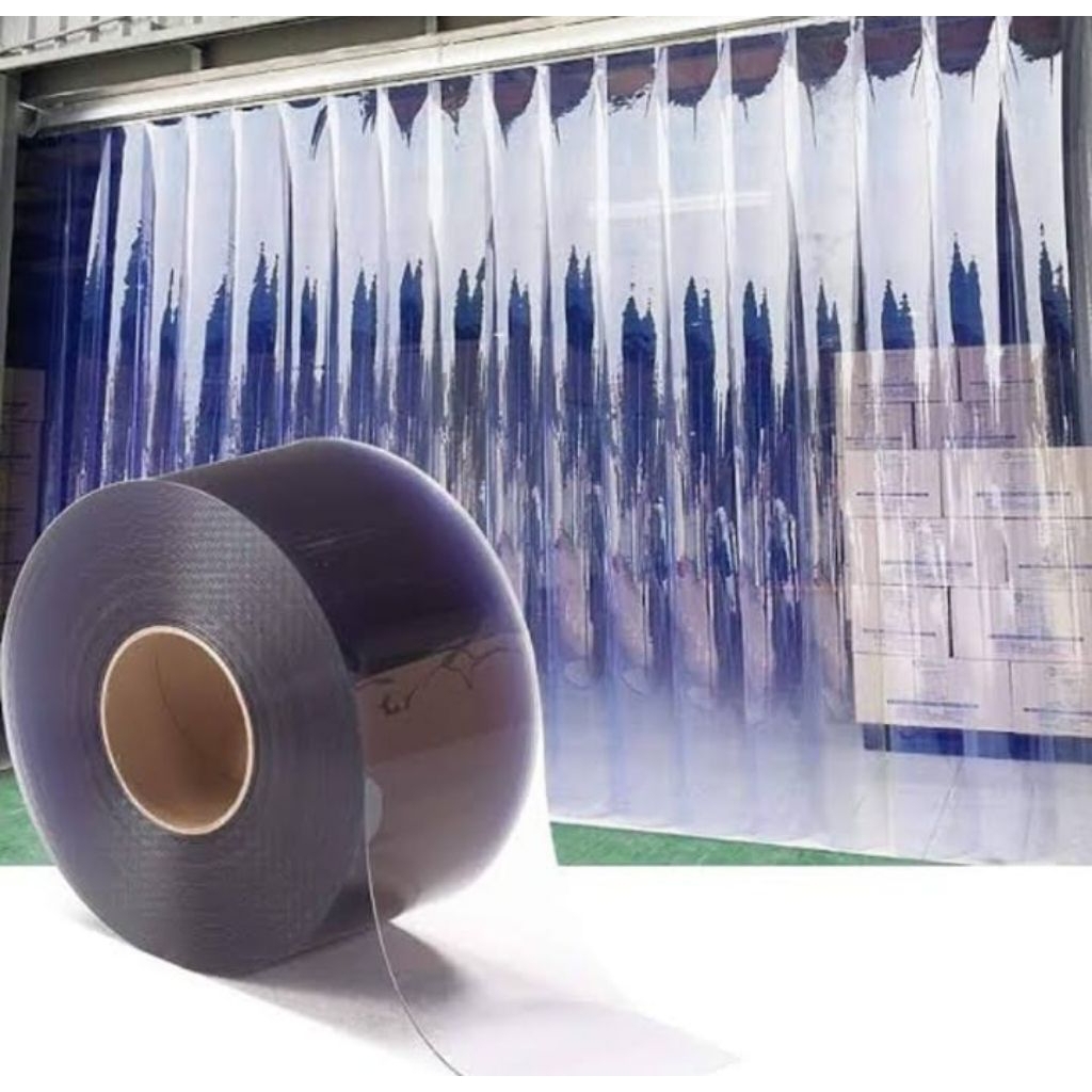 Tirai pvc curtain tebal 3mm × 20cm × 50meter pvc Curtain 3mm blue clear