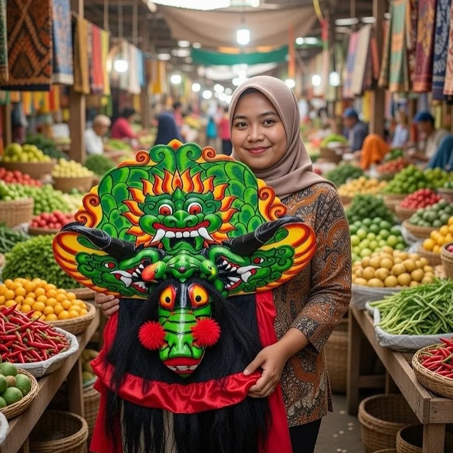 Barongan Kayu Asli Handmade-Mainan Tradisional Barong Jawa Edukasi Topeng Reog Ponorogo Ganongan
