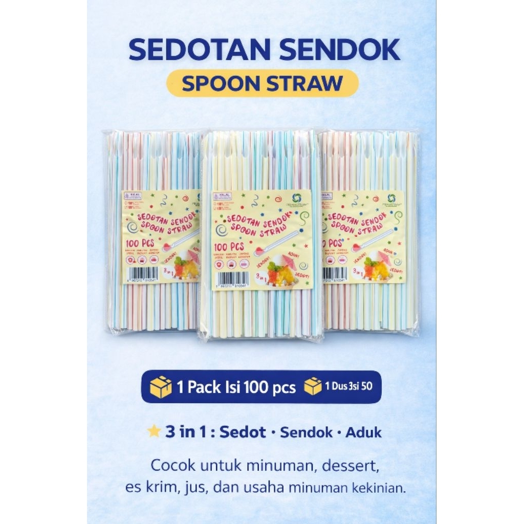 Sedotan Sendok Spoon 1 Pack 100pcs – Sedotan Minuman Buah, Jelly, Bubble Tea