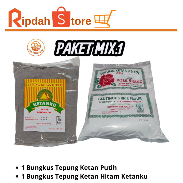 Tepung Ketan Putih Rose Brand 500gr Dan Ketan Hitam Ketanku 250gr
