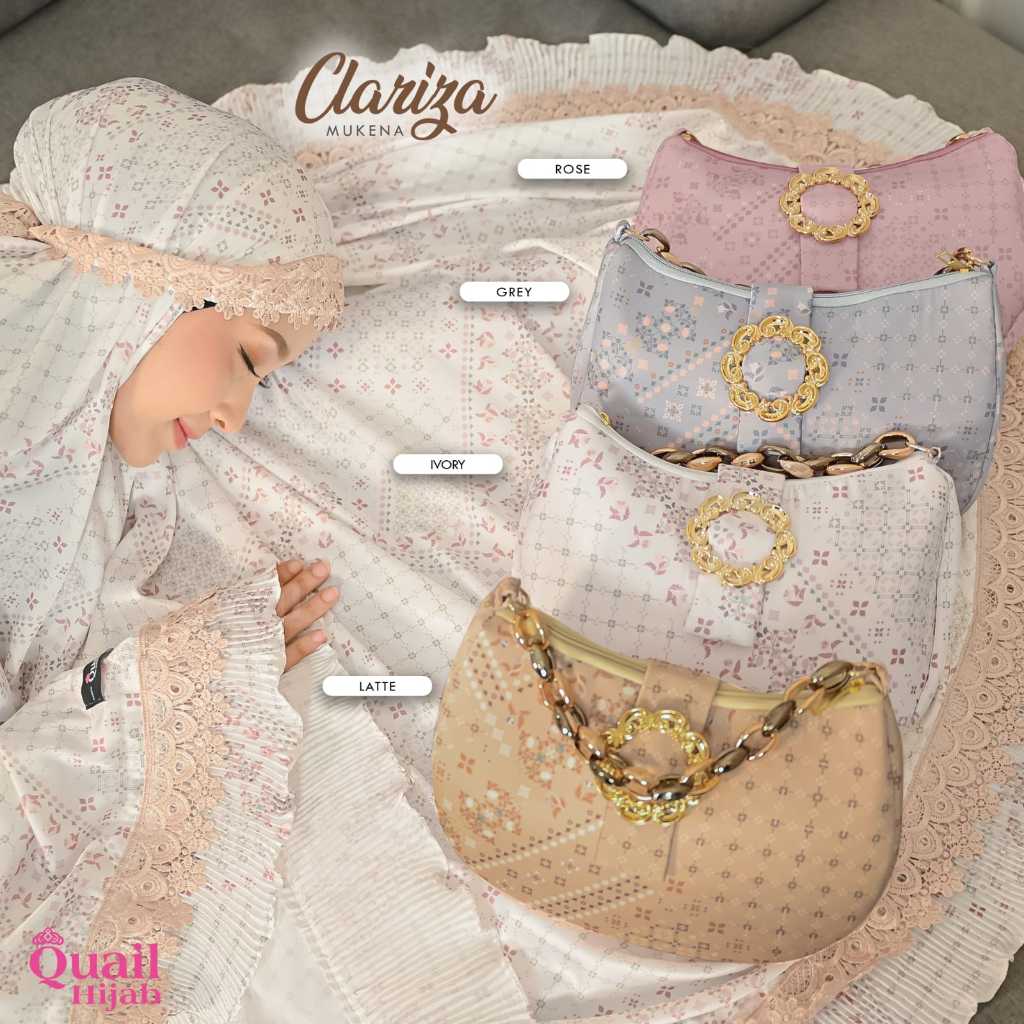 Mukena Clariza Dewasa Original Quail Hijab Bahan Armany Silk Printing Premium Motif Bunga Mewah Rend