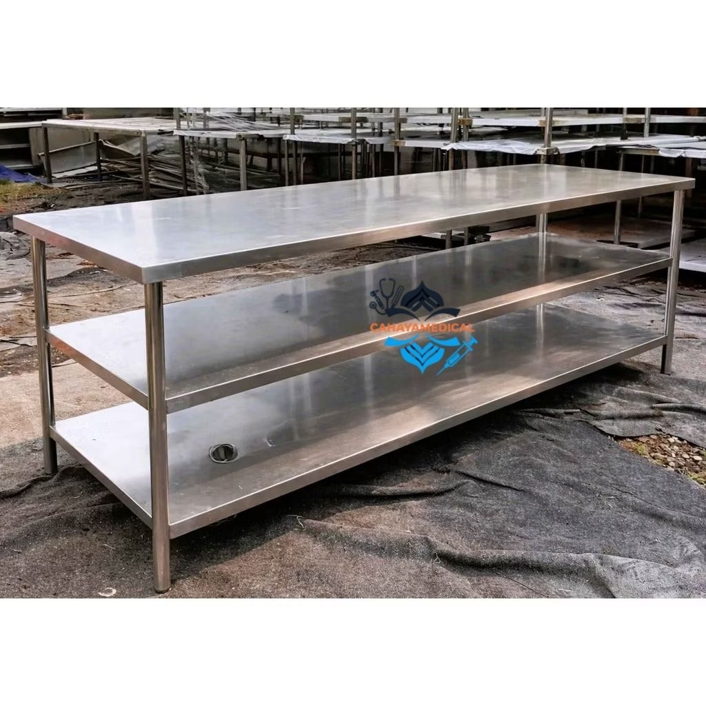 Meja 3 Susun MBG Stainless Steel | Meja Dapur Stainless 3 Susun | Meja Stainless Dapur Restoran