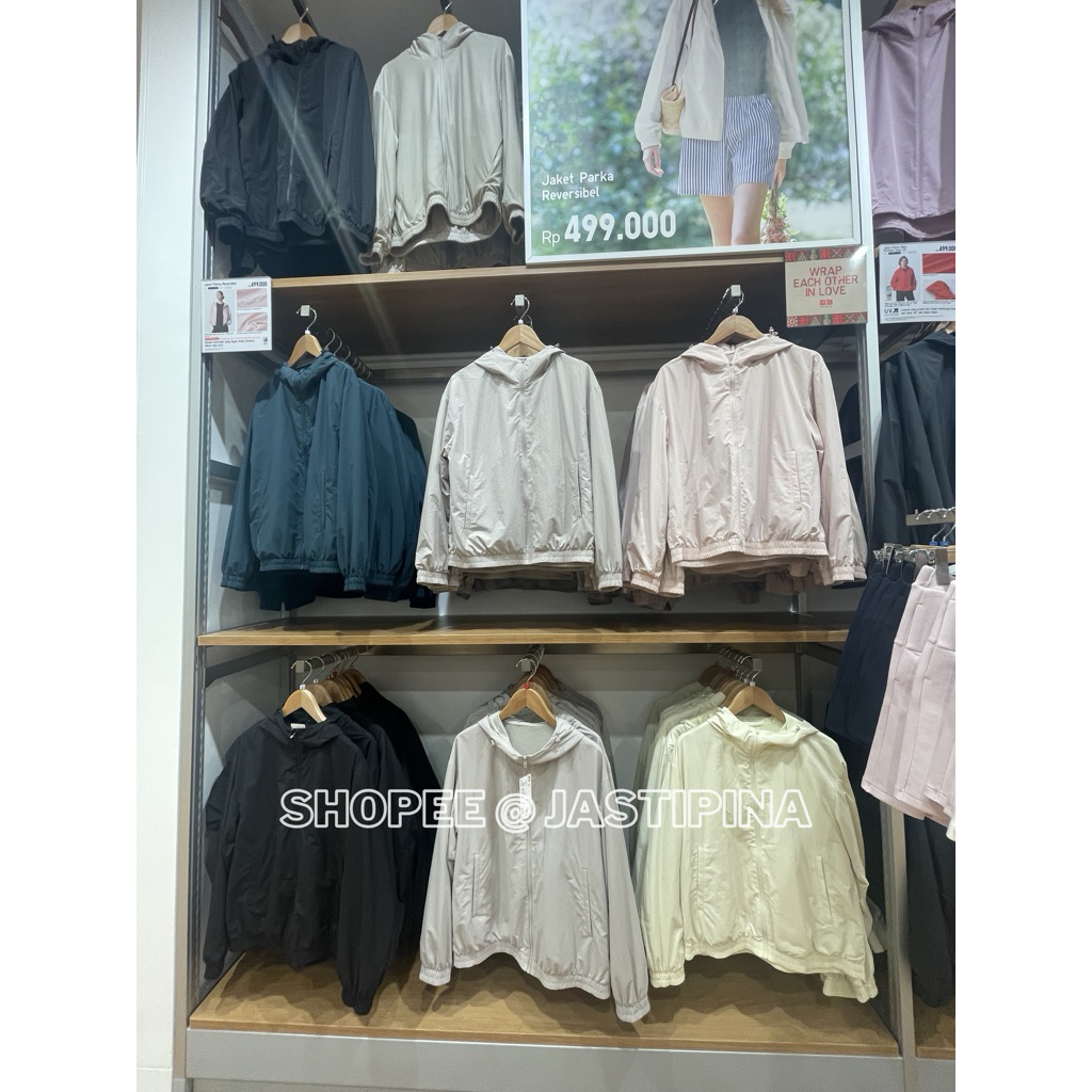 Jaket Parka Reversibel Water Repellant Wanita Uniqlo Jastip