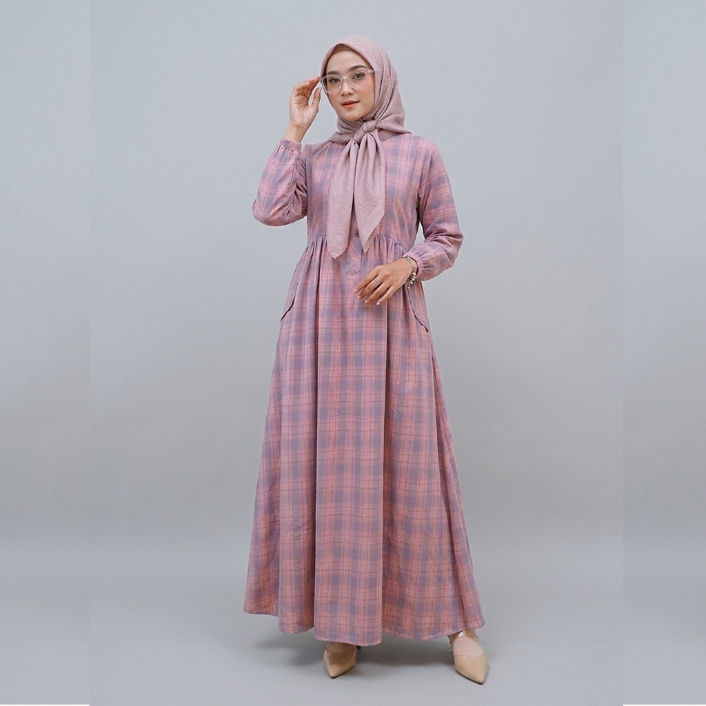 Gamis Katun Haruka Mutia Dress #3 Orinaura - Dress Kotak Busui Friendly Terbaru
