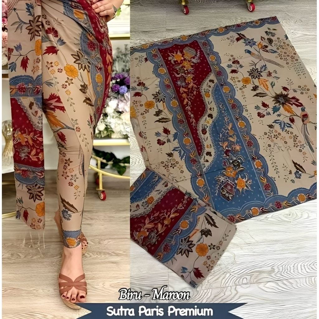 KAMEN SET SELENDANG MOTIF BATIK TRADISIONAL BATIK SUTRA PARIS ATBM KAIN LEMBARAN BAWAHAN KEBAYA WISU