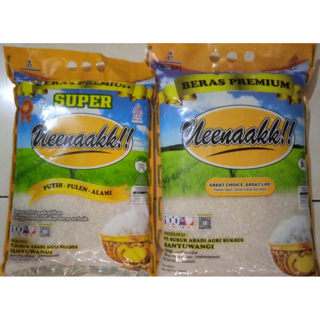 Beras Putih Pulen Uenak Kemasan 3Kg dan 5Kg - Tersedia Instant Surabaya.