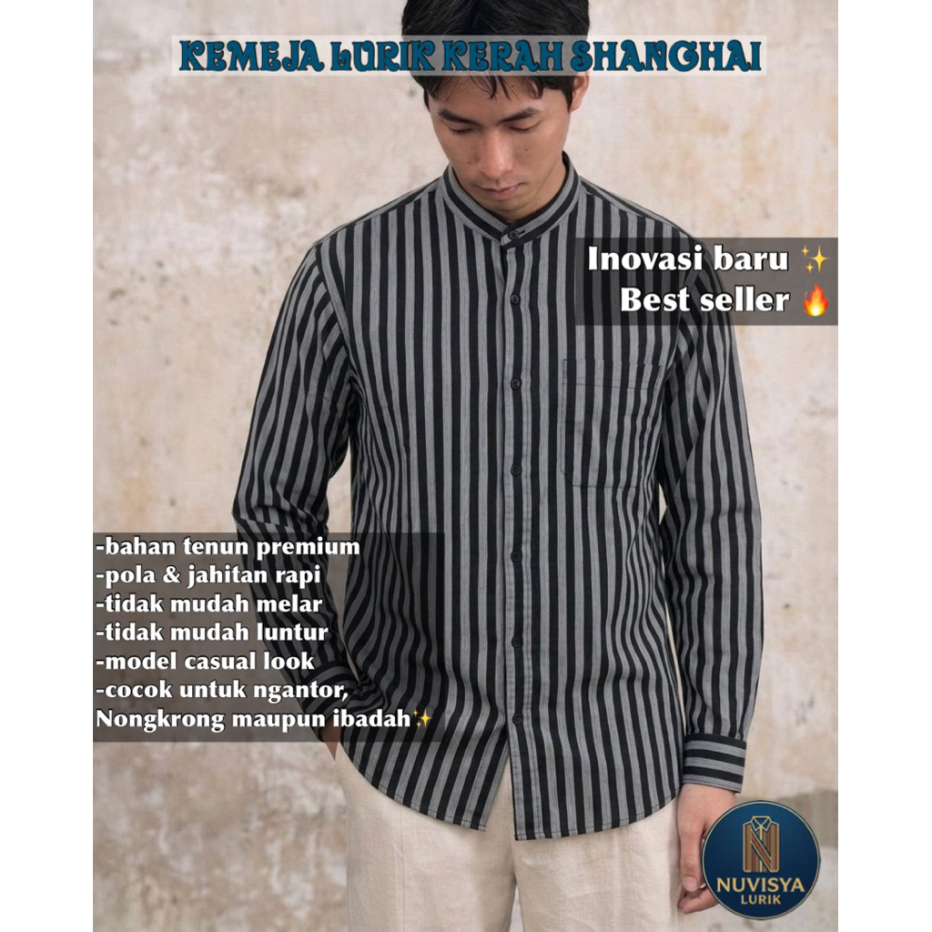Kemeja Lurik Pria Modern | Baju Koko Lurik Casual Premium | Lengan Panjang / Pendek | kekinian 2026