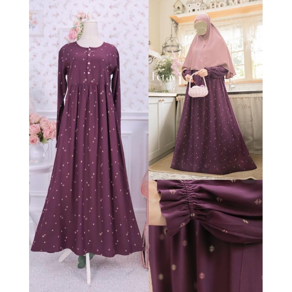 GAMIS DITSY FERAY PLUM SIZE M SIAP KIRIM