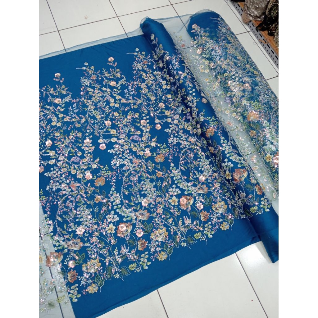 BAHAN KAIN TILE GARDEN BUNGA BORDIR PAYET BUNGA BORDIR PAYET TERBARU