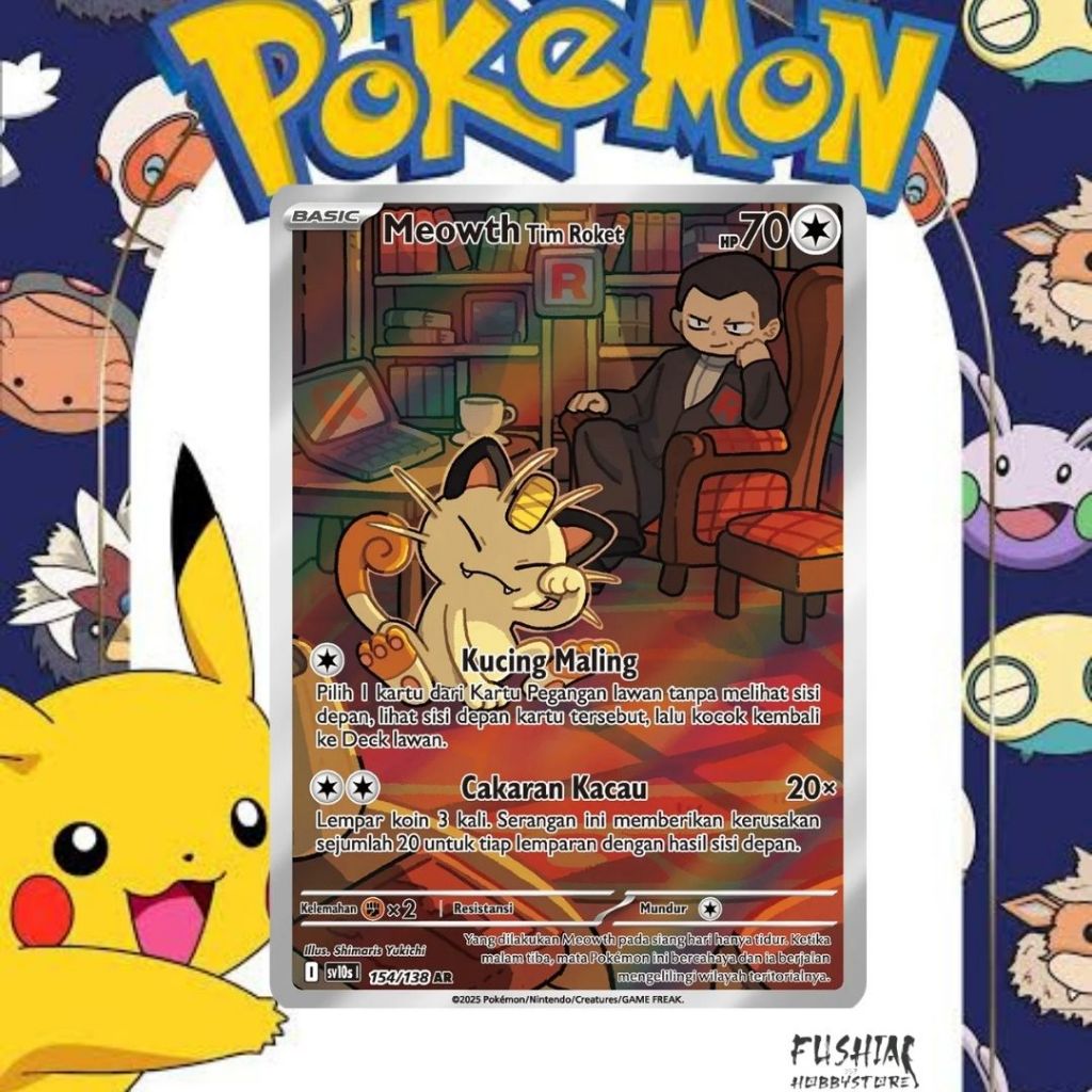 Kartu Pokemon TCG AR SV10S Meowth Tim Roket (154/138)