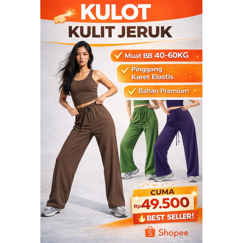 Celana Kulot Wanita Tekstur Kulit Jeruk Premium | Kulot Wanita Panjang Highwaist | Kulot Wanita Hari
