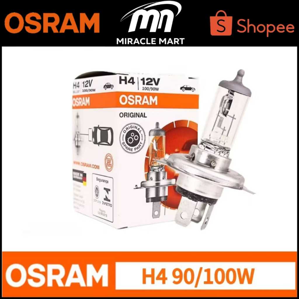 OSRAM Lampu Utama H4 12V 100/90W 62204 High Watt Super Bright SB Hi/Low Beam Lampu Utama Kuning Stan