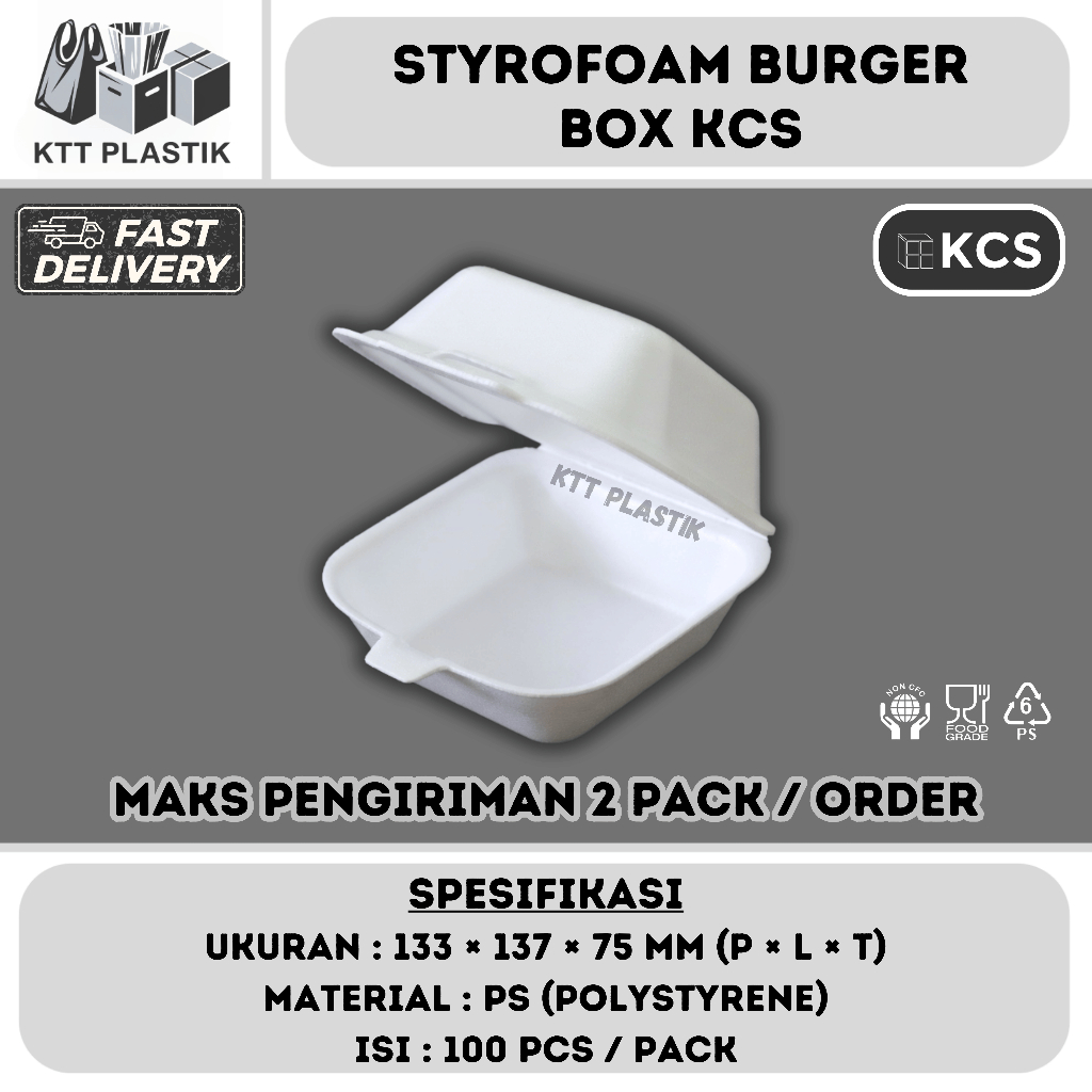 [Instant] Styrofoam Burger KCS Isi 100pcs - Box Burger Styrofoam Take Away Wadah Makanan