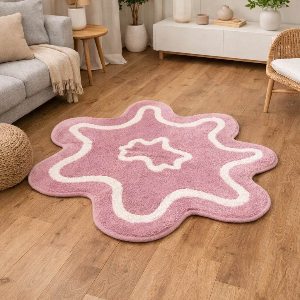 Karpet Tebal Rugs Tufting Aesthetic Besar Anti Slip Amoeba pink 100cm