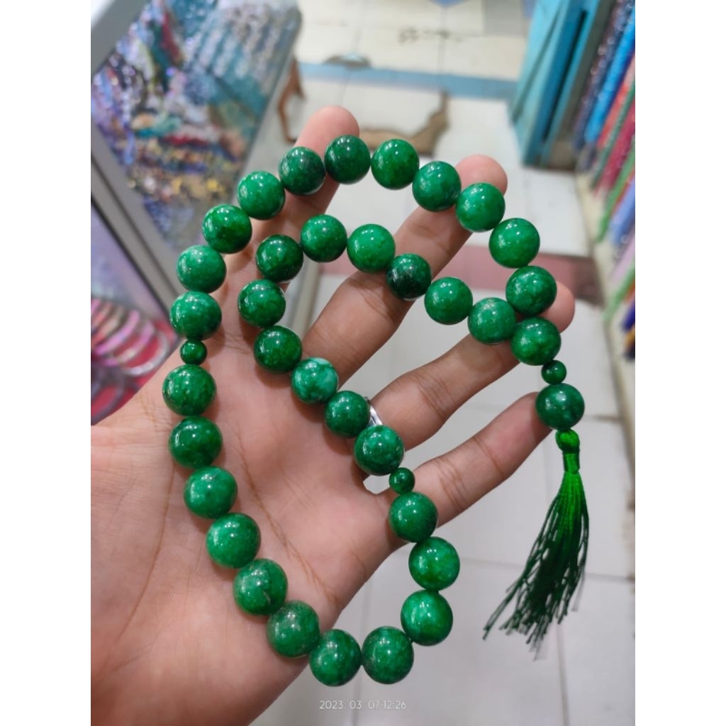 TASBIH 33 BUTIR BATU GIOK HIJAU BURMA 8mm 10mm 12mm IMPORT ASLI