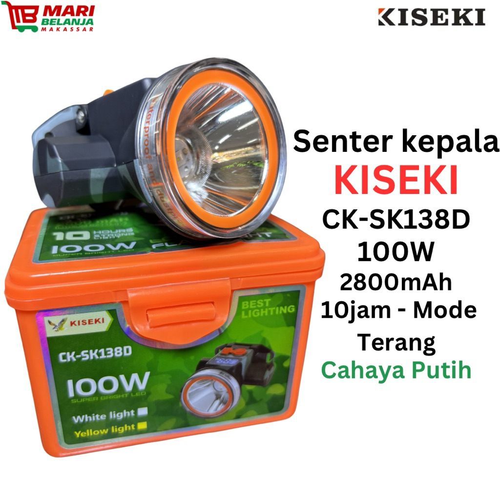 Senter Kepala Headlamp Kiseki CK SK138D 100W Cahaya Putih Cas Type C